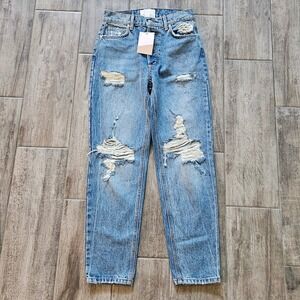 Revice Denim High Rise Distressed Straight Leg Jeans Size 28 NEW Grunge 90s Y2K